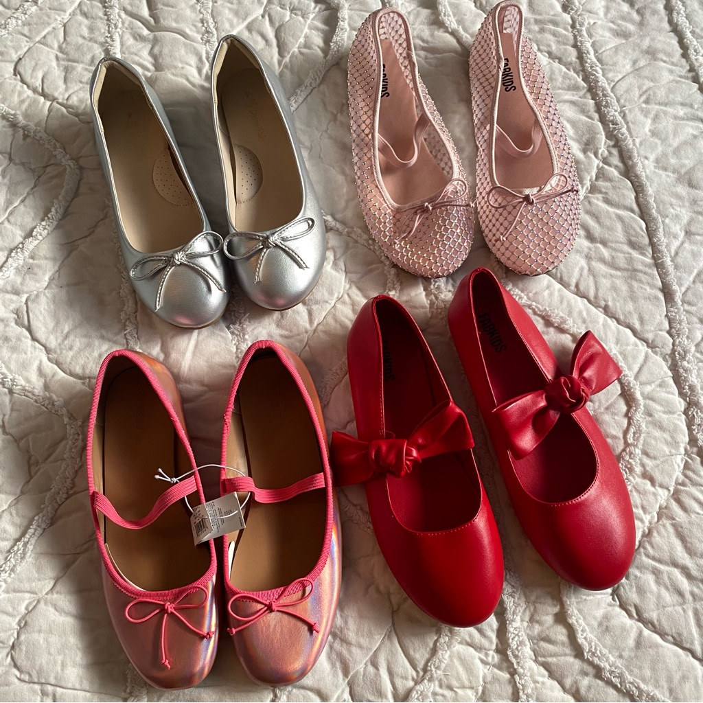Kids Size 4 Ballet Flats - Silver, Pink, Coral, Red